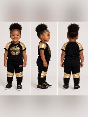APPLE BOTTOMS GIRLS 2 PC PANTS SET - BLACK SIZE 12 MONTHS (NEW WITH TAGS) A12